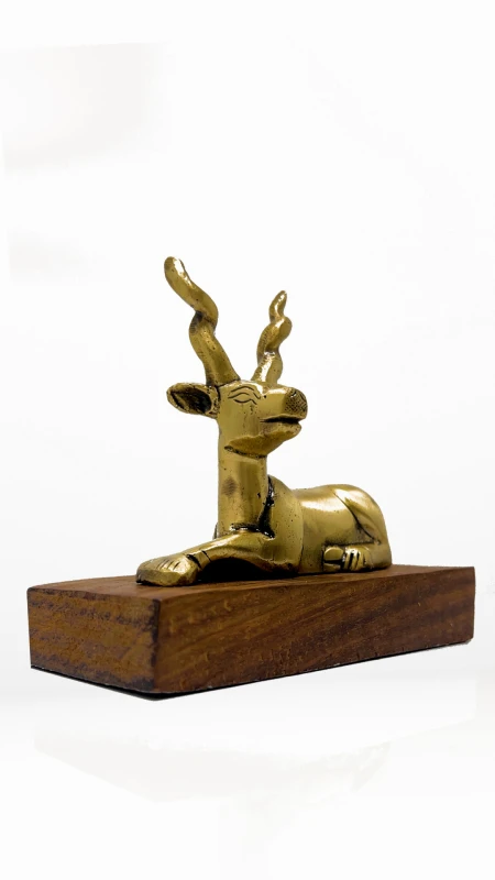 Brass Deer Showpiece on Wooden Base | Symbol of Peace & Elegance