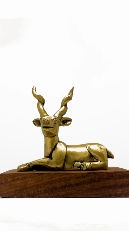Brass Deer Showpiece on Wooden Base | Symbol of Peace & Elegance