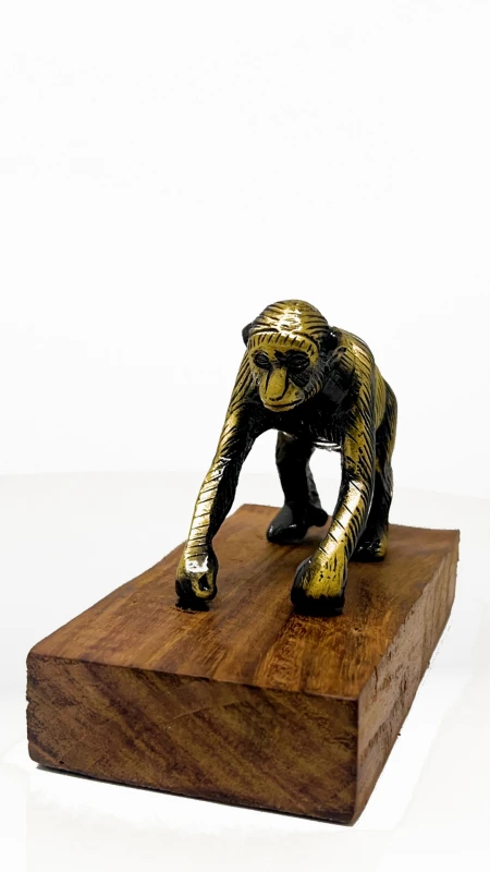 Brass Monkey Showpiece on Wooden Base | Symbol of Peace & Elegance